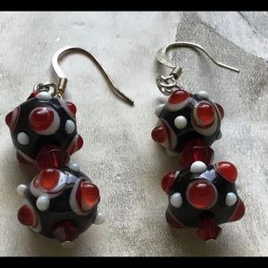 Black and red earrings OOAK